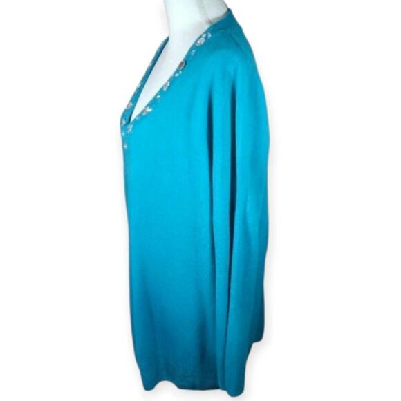 CAROLYN TAYLOR TURQUOISE VNECK JEWELD SWEATER SZ.2X EUC. - Picture 3 of 7